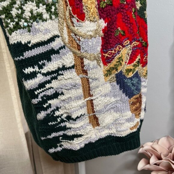 90s Vintage Tiara International Santa Claus Christmas Sweater Sequins Large - Picture 6 of 14